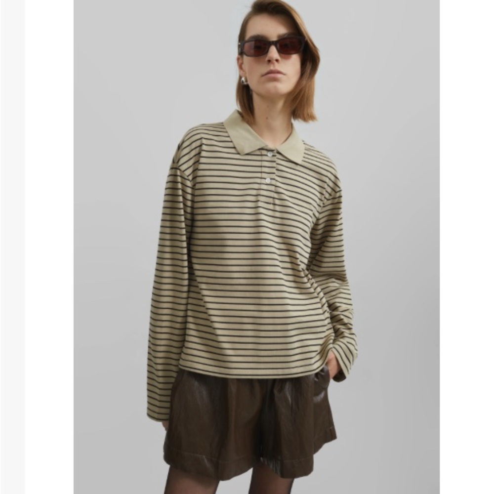The Frankie Shop Striped Long Sleeve Polo Shirt